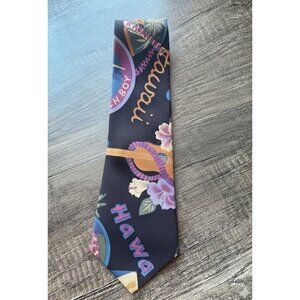 Vintage Hilo Hattie Hawaiian Tie Made in Hawaii Tropical Postcard Surf Print